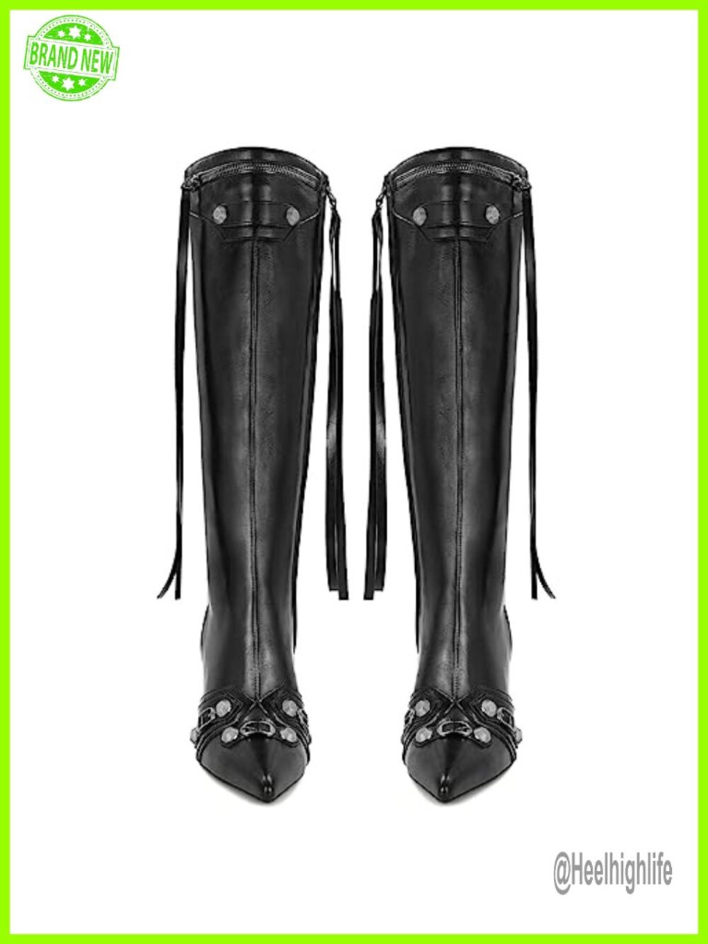 Faux Leather Pointed Toe Stiletto Knee High Boots with Zipper - Picture 4 of 6